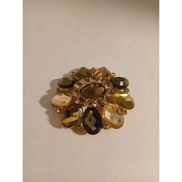Vintage Gold Tone Flower Brooch Pin Multicolor - Picture 2 of 8